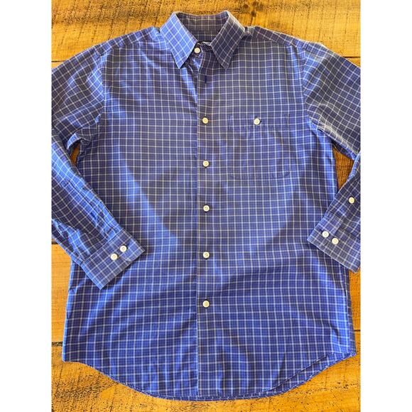 Mens Orvis Blue White Plaid Print Long Sleeve‎ Cotton Button Down Shirt Size M - Picture 1 of 7